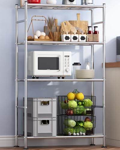 Sakugi Storage Shelves - 4 Tier Shelf Organizer, Heavy Duty Garage Shelving Unit with Leveling Feet, Stable Metal Shelves Organizer for Pantry, Kitchen and Closet, 33.0" W x 12.6" D x 57.2" H, Silver by Sakugi