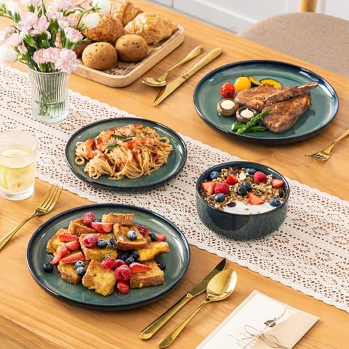 vancasso Starry 12 Pieces Dinnerware Sets for 4, Green Reactive Glaze Dishes Sets, Ceramic Plates and Bowls Set, Dinner Salad Dessert Plates, and Cereal Bowls Set, Dishwasher and Microwave Safe - Image 6