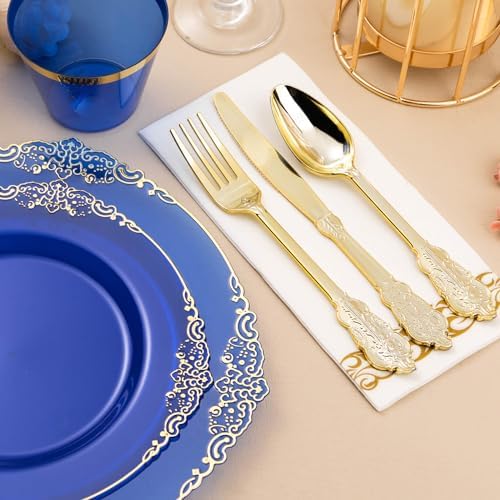 Bestluck 350PCS Clear Blue Plastic Plates for 50 Guests - Image 4