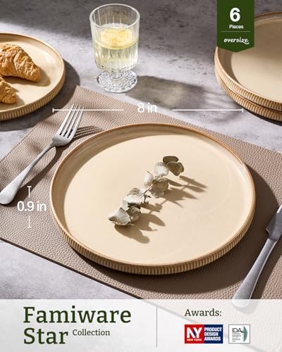 famiware Star 10/8 inches Salad Plates Set for 6, Latte - Image 3