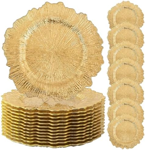 50 Pack Gold Charger Plates, 13inch Reef Chargers for Dinner Plates by Yemosa
