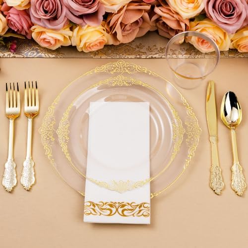 Bestluck 175PCS Ivory white Plastic Plates for 25 Guests (Clear Gold, 25 Guests Set) - Image 6