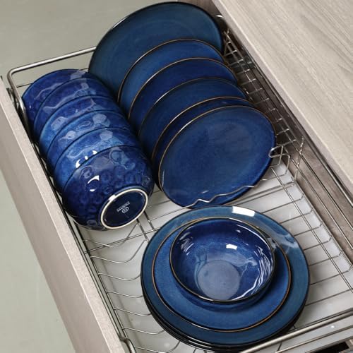 vicrays Ceramic Round Plates Set of 6 - Porcelain 10 inch Dinner Plates for Salad Dessert Appetizer Bread - Microwave Oven and Dishwasher Safe - Blue - Image 5
