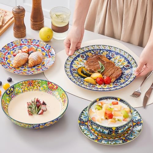 vancasso 24 Pieces Dinnerware Sets for 6, Porcelain Plates and Bowls Set, Boho Dishes Set, Microwave and Dishwasher Safe, Scratch Resistant, Series SIMI - Image 5