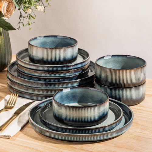 TheTerra Ceramic Dinnerware Set for 4, 12-Piece Plates and Bowls Set by TheTerra