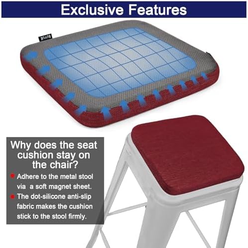 BUYUE Friendly Woven Fabric Magnetic Bar Stool Cushions Set of 4, Enhanced Anti-Slip Breathable Small Chair Seat Pads for Café Bistro Stackable Metal Stools (Square, Red, 4 Counts) - Image 6