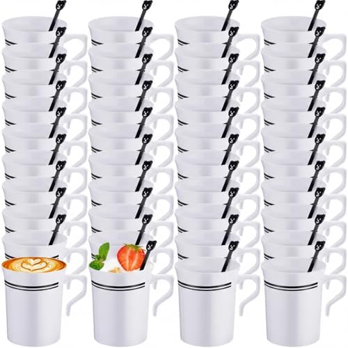 Bokon 100Pcs 8oz White Plastic Tea Cups with Handle & Spoon by Bokon