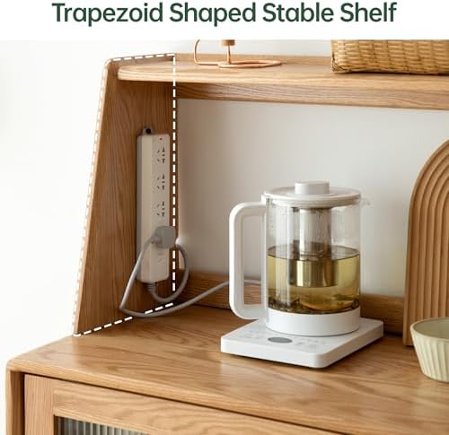 YESWOOD 100% Solid Rubberwood Kitchen Counter Hutch Shelf, Fully Assembled Countertop Organizer Storage Rack, Buffet Hutch Shelf with Trapezoid Structure for Kitchen & Dining Room (Natural, 47.7'') - Image 5