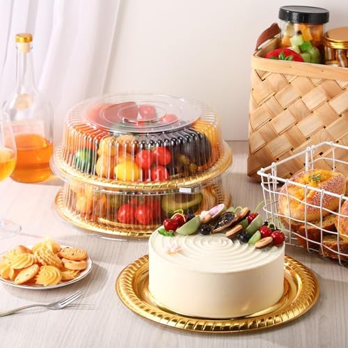 Nitial 36 Pcs Plastic Serving Trays with Lids, Round, Gold, 12 Inches - Image 3