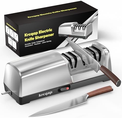 Electric Knife Sharpener for Kitchen Knives, 3-Stage, Fast, Repair, Polish by Krcqap