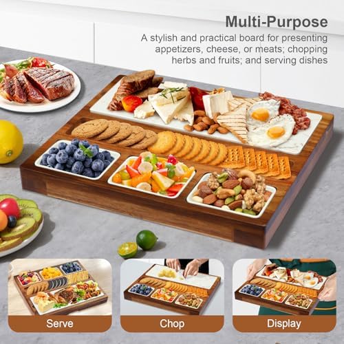 Charcuterie Board Set Premium Large Acacia Wood Cheese Platter with Reusable Bowls, Cheese Knives and Forks - Housewarming, Wedding, Bridal Shower, Birthday Gifts - Image 2