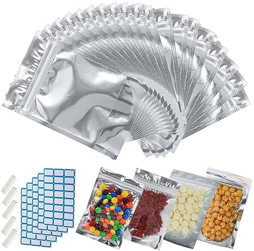 100-Pack Reclosable Large Mylar Bags for Food Storage 9.4" x 14.6" Stand Up Pouch Bags Bulk Resealable Smell Proof Aluminum Silver Foil Bags with Clear Window Kitchen Storage Edible Packaging by Circloophs