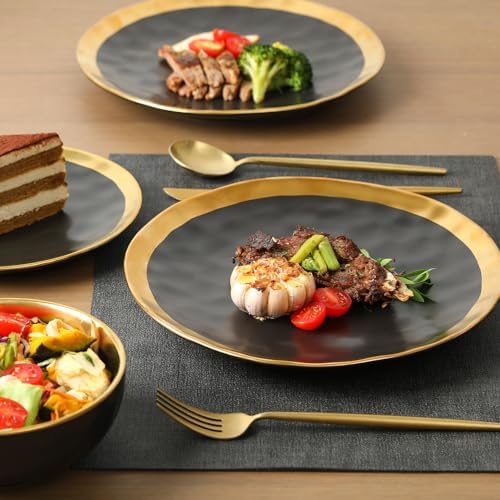 vicrays Ceramic Dinner Plates Set, 10 Inch, Set of 6, Round, Dishwasher Safe, NOT Microwave Safe, Suitable for Steak, Pasta, Home, Party, Restaurant（Black with Golden） - Image 4