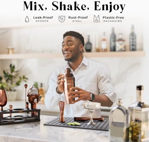BARE BARREL® Mixology Bartender Kit Bar Set | 16-Piece Cocktail Shaker Set | Martini Barware Mixing Tools for Home Bartending | Incl. 35 Recipe Cards | Gift Set (24oz Cobbler Shaker, Copper/Black) - Image 3