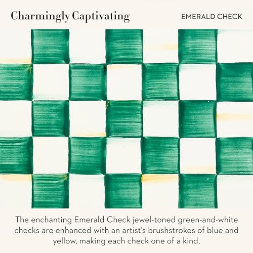 MACKENZIE-CHILDS Enamel Everything Bowl, Decorative Serving Bowl with Handles, 26-Cup Capacity, Green-and-White Emerald Check - Image 3