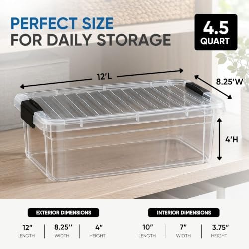 Superio Clear Plastic Storage Bins with Lid, 4.5 Quart Box, Organizing Containers, Stackable Plastic Tote for Home, Garage, Dorm, School, and Office - Image 2