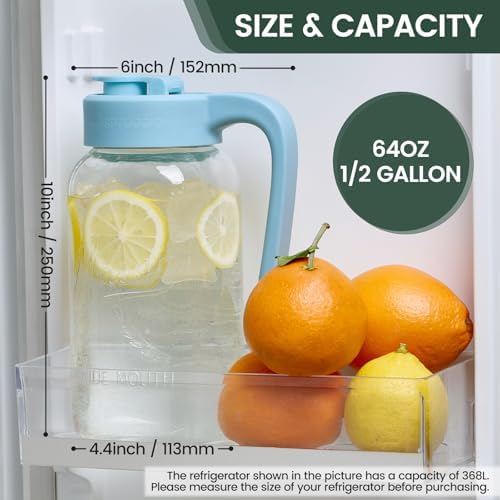 Mason Jar Pitcher, 64 oz (2 quart), Glass Pitcher with Lid - Image 2