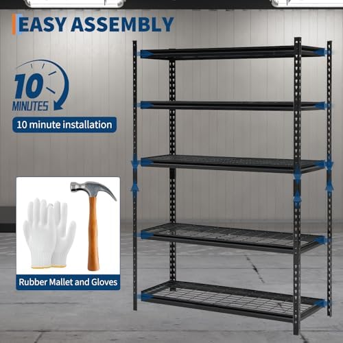 Heavy Duty 5-Tier Shelving Unit, 2500 LBS Capacity Storage Shelves for Garage Kitchen Pantry, Metal Adjustable Shelving for Basement Bathroom Laundry, 47" L x 18" W x 71" H - Image 7