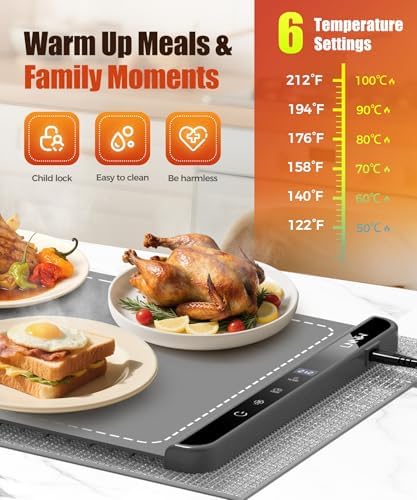 Warming Mat for Food, 36x15 Inch, Dark Grey, Fast Heat, Child Lock - Image 3