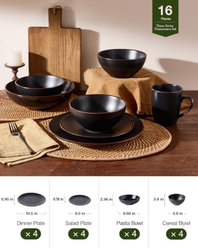 Famiware Venus Stoneware Dinnerware Sets with Pasta Bowls, Dishes Set for 4 - Image 5