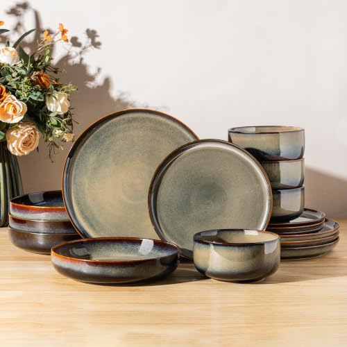 TheTerra Ceramic Dinnerware Set for 4, 16-Piece Plates and Bowls Set by TheTerra