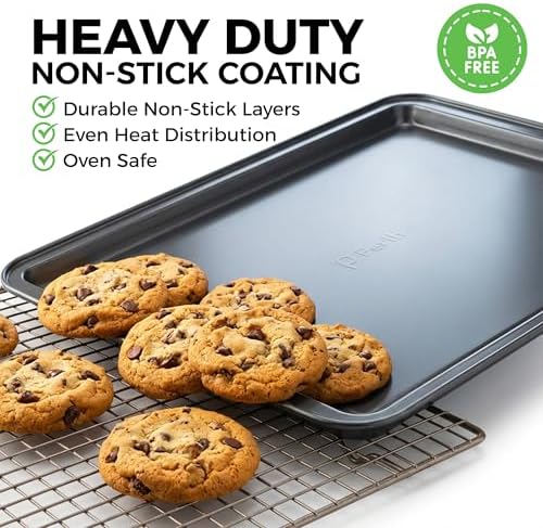 PERLLI Non-Stick 6-Piece Bakeware Set – Carbon Steel with Even Heat Distribution, Oven Safe to 446°F, BPA-Free, Dishwasher Safe, Stackable Baking Tools for Easy Storage and Everyday Cooking - Gray - Image 3