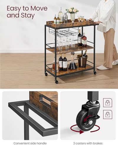VASAGLE Bar Cart with Wheels, Drink Cart with Wine Rack, Glass Holder - Image 4