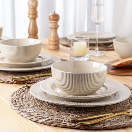 GBHOME Ceramic Dinnerware Sets of 4,12 pcs Plates and Bowls Sets Dishes - Image 5