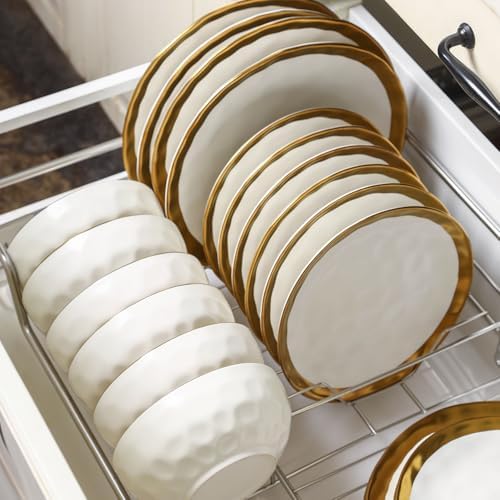 vicrays Ceramic Dinner Plates Set, 10 Inch, Set of 6, Round, Dishwasher Safe, NOT Microwave Safe, Suitable for Steak, Pasta, Home, Party, Restaurant（White with Golden） - Image 6