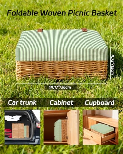 Insulated Picnic Basket, Foldable Shopping Hamper, Green - Image 4