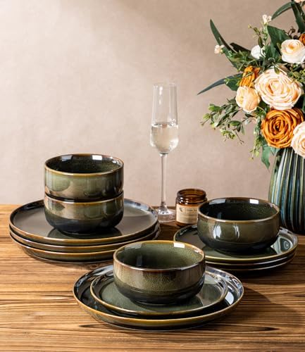 TheTerra Ceramic Dinnerware Set for 4, 12-Piece Plates and Bowls Set - Image 3