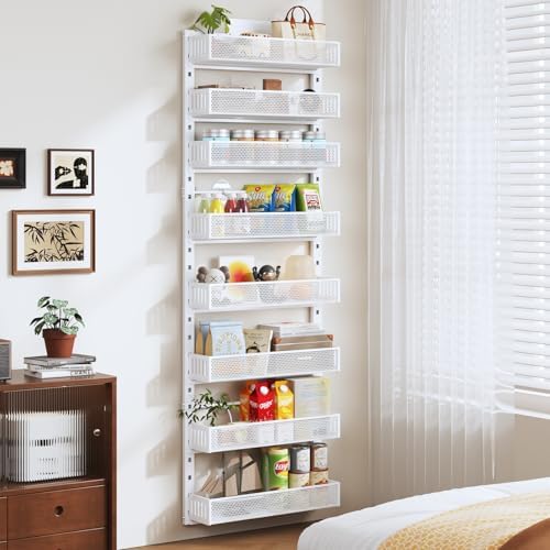 Pantry Door Organizers and Storage,8-Tier Large Wide Metal Heavy-Duty Frame Over the Door Spice Rack, 2 in 1 Wall-Mounted or Hanging shelf for Kitchen, Bathroom, Laundry Room, Bedroom, Closet &Nursery - Image 5