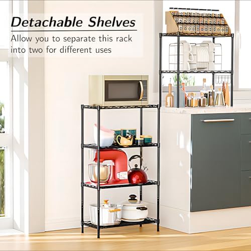 Homdox 6-Tier Storage Shelf Wire Shelving Unit Free Standing Rack Organization Adjustable Leveling Feet, Stainless Side Hooks, Black - Image 6