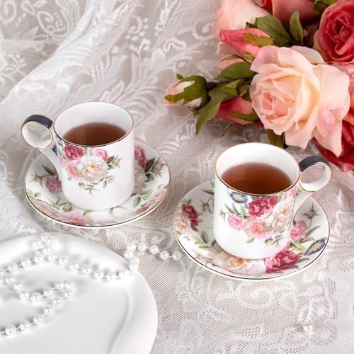 KAMMAK Tea Cups and Saucers Set of 2, Porcelain Coffee Cups, JBE014 - Image 5