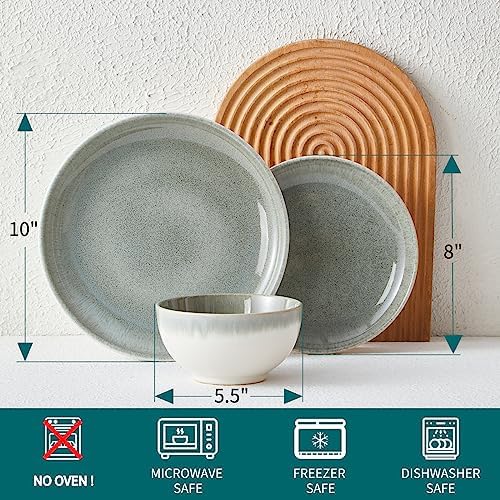 Pokini Stoneware Dinnerware Sets for 4, 12pcs Plates and Bowls Sets Dishes - Image 2