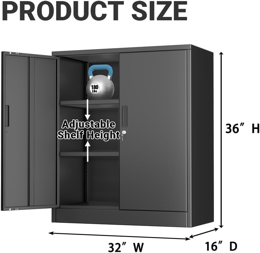 CJF Metal Storage Cabinet, 36" H Locking Storage Cabinet with Shelves and Doors, Metal Cabinets for Home Office, Garage, Utility Room and Basement (Black) - Image 2