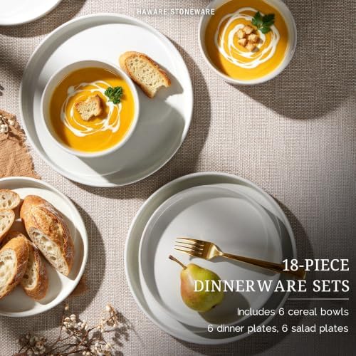 HaWare Dinnerware Sets, Plates and Bowls Set for 6, Speckled Ivory White - Image 3