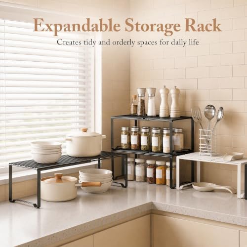 Extendable Metal Wire Shelf Organizer - Adjustable 15-24.4in Length, Stackable Storage Rack for Kitchen/Pantry/Bathroom/Shoe Cabinet/Tool Closet (1, White) - Image 7