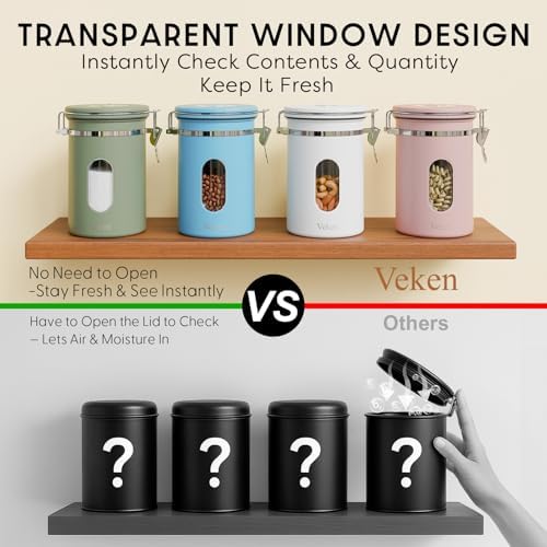 Veken Coffee Canister with Window, Airtight Stainless Steel Container,Date Tracker, Kitchen Food Storage Jars for Beans, Ground, Espresso, Rice,Tea, Sugar, Cereal, Gifts, Scoop, Pink, 22OZ (Pack of 2) - Image 4