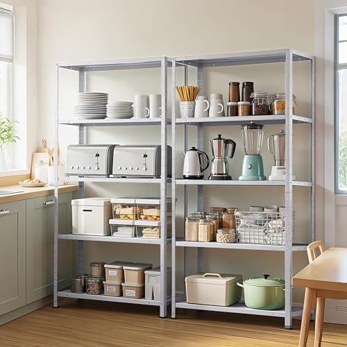 Storage Shelves, Heavy Duty Garage Storage Shelves 5-Tier Metal Shelving Unit for Kitchen Pantry Basement Bathroom Laundry, Adjustable Shelving, 2500 LBS Capacity, 35.4" L x 12" W x 68" H - Image 2