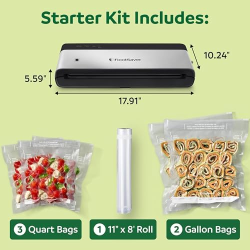FoodSaver PowerVac Compact Vacuum Sealing Machine Stainless Steel & Black Vertical Storage VS0150 | Preserves freshness reduces bag waste for both dry and wet food - Image 3