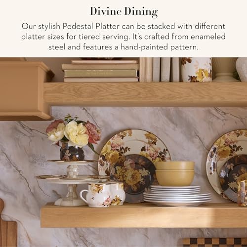 MACKENZIE-CHILDS Pedestal Platter, Small, Brown-and-White Mocha Check - Image 2