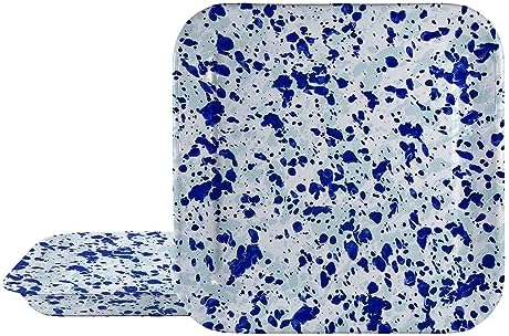 Golden Rabbit Enamelware Square Plates, 10.5 inch, Ocean, Set of 2 by GoldenRabbitEnamelware