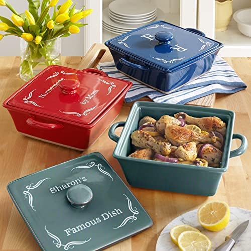 Let's Make Memories Personalized Square Stoneware Casserole Dish - Any Message - Red - Image 2