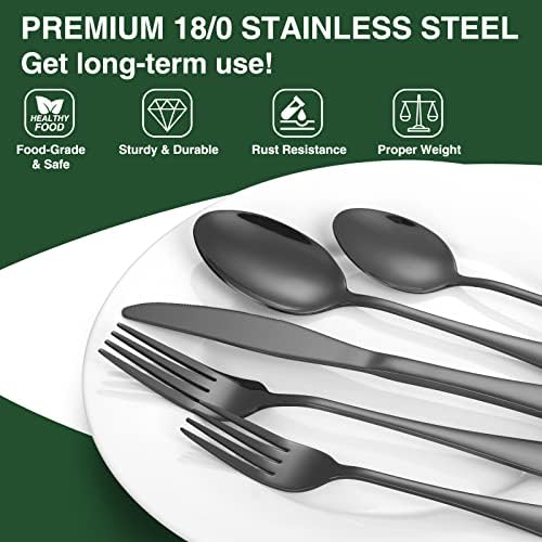 60-Piece Black Silverware Set with Organizer, AIVIKI Stainless Steel Flatware for 12, Cutlery Utensil Set for Home Restaurant, Tableware Includes Knife Fork Spoon Set, Mirror Polished - Image 3