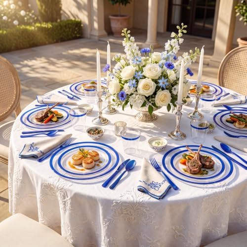 I00000 700Pcs Dark Blue Plastic Dinnerware Set,Clear Plates for 100 Guests - Image 3