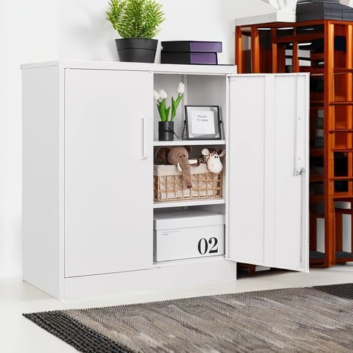 Letaya Metal Storage Cabinets with Lock, Small Locker Organizer Steel Cabinets, Adjustable Layers Shelves 2 Doors for Home, Office, Warehouse,Garage,Industrial,Employee Lockers (White-36) - Image 5