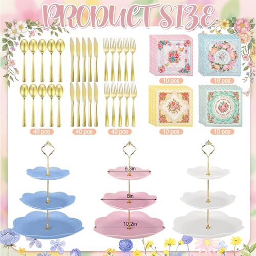 Nuogo 244 Pcs Disposable Tea Party Supplies, Serve 40 - Image 2