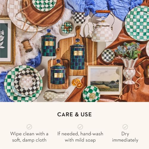 MACKENZIE-CHILDS Enamel Canister, Medium, Dark-Green-and-Blue Juniper Check - Image 5