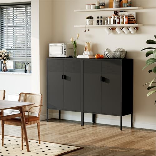COFaR Black Metal Cabinet with Adjustable Shelves, 47”H Industrial Buffet Sideboard & Coffee Bar Station, Ventilated Steel Storage Cabinet with Magnetic Doors for Kitchen, Office, Living Room - Image 4